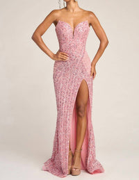 PORTIA&SCARLETT Fully Embellished Strapless Dress With Slit in pink - women's dress
