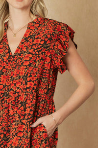 entro Floral Tiered Ruffle Midi Dress in black - women's dress - view 5