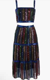 DRESS THE POPULATION Diaz Sequin Crop Tank & Skirt in blue - women's sleepwear - view 4