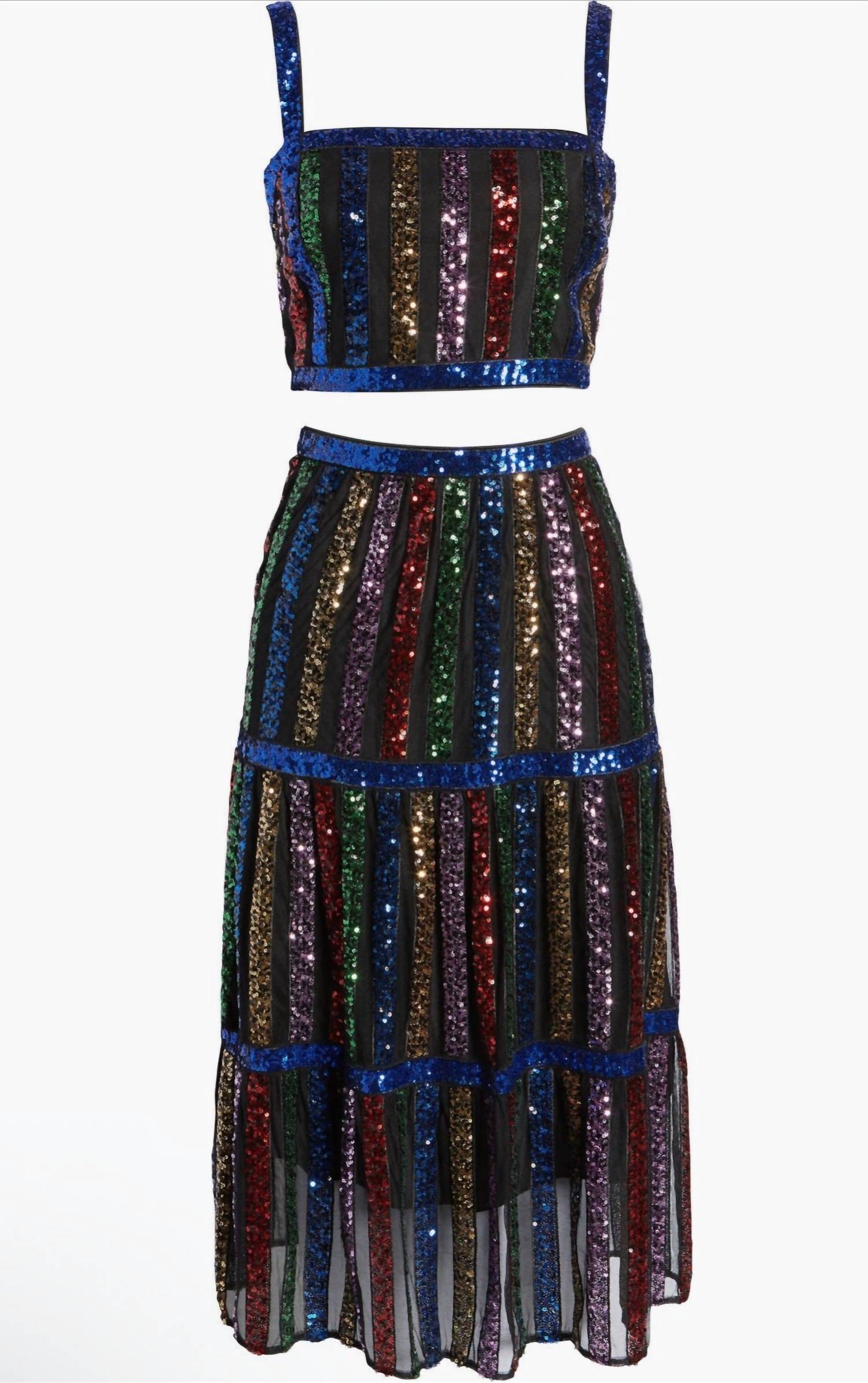 DRESS THE POPULATION Diaz Sequin Crop Tank & Skirt in blue - women's sleepwear - view 4