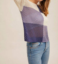 Hem & Thread - Color Block Fishnet Boat Neck Sweater