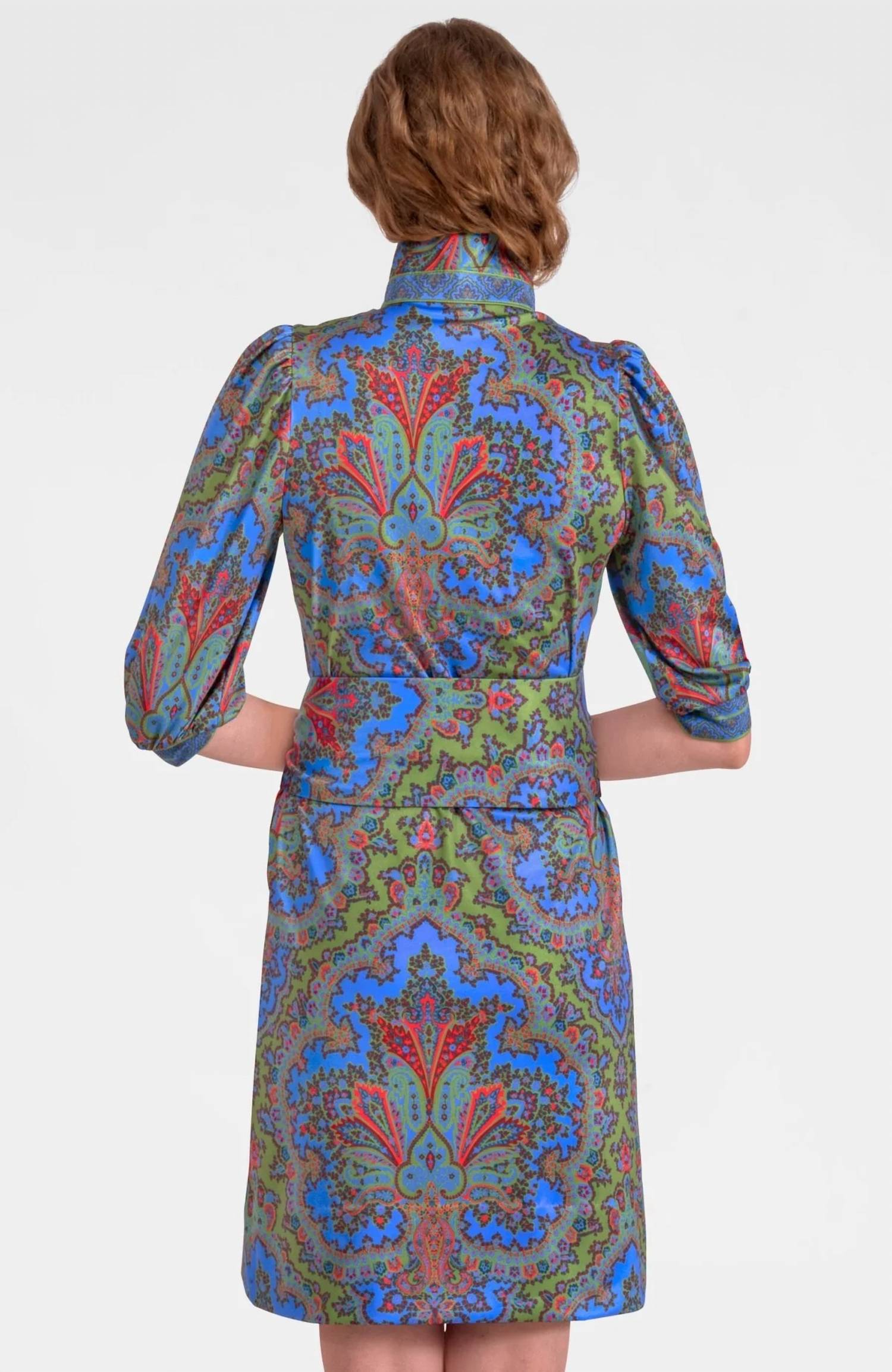 GRETCHEN SCOTT Swagger Dress in olive periwinkle orange paisley - women's dress - view 5