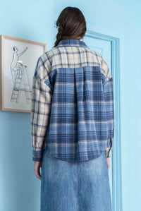 Blu Pepper - Plaid Patchwork Button Up Top
