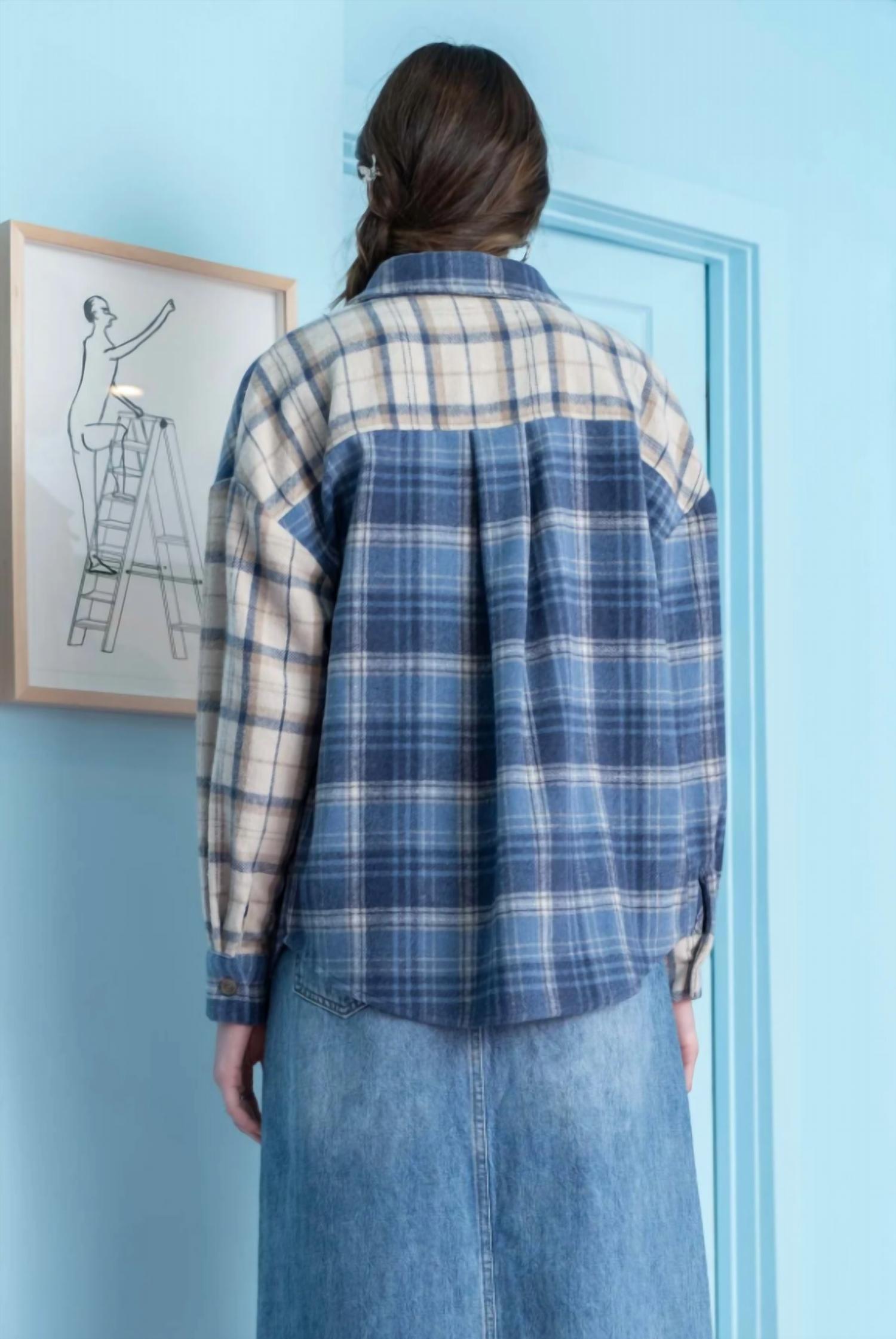 Blu Pepper - Plaid Patchwork Button Up Top