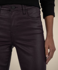 KUT FROM THE KLOTH Stella Coated High Rise Flare Pants in sangria - women's pants - view 4