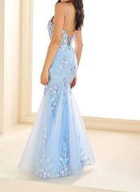 Ellie Wilde - Floral Appliqued Trumpet Prom Gown