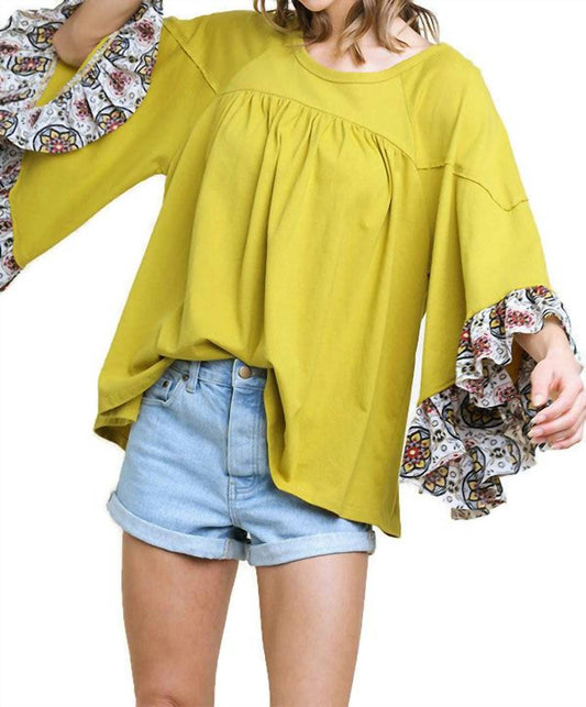 Umgee - Medallion Ruffled Bell Sleeve Top