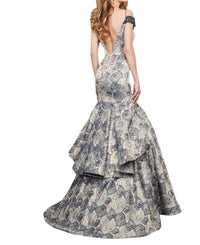Rachel Allan - Metallic Floral Jacquard Mermaid Prom Gown