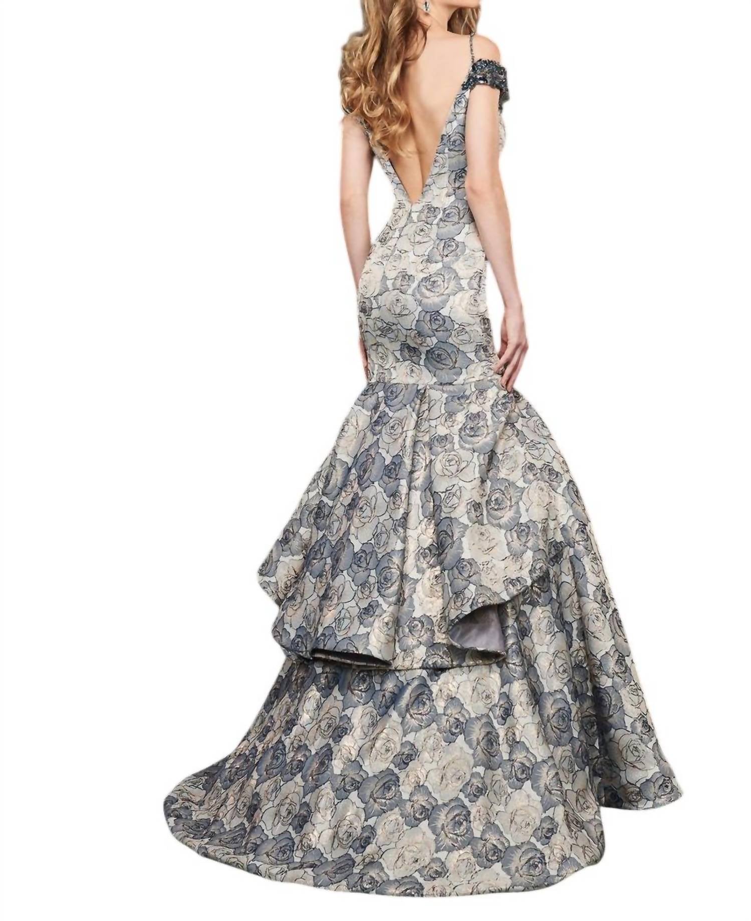 Rachel Allan - Metallic Floral Jacquard Mermaid Prom Gown