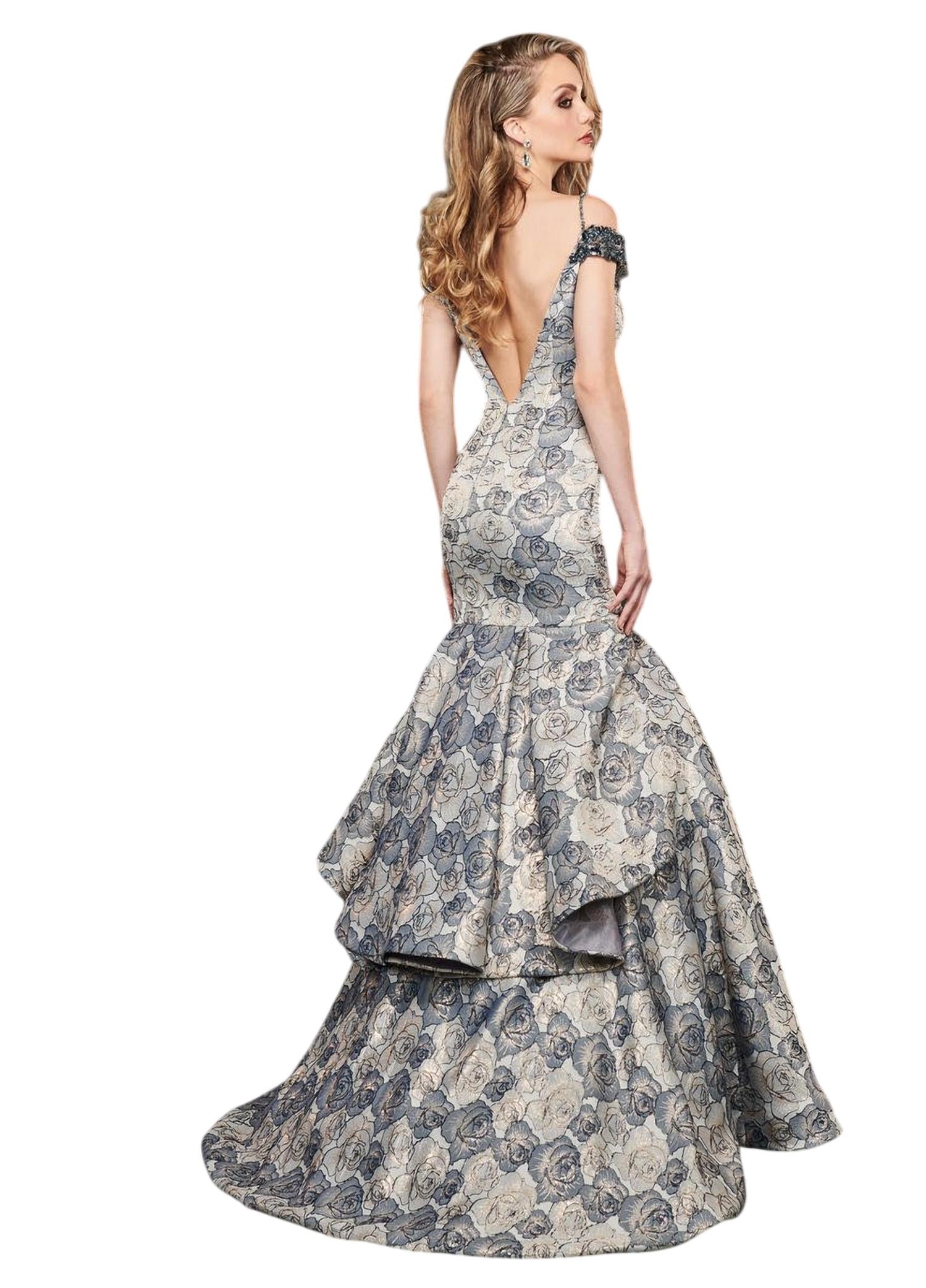 Rachel Allan - Metallic Floral Jacquard Mermaid Prom Gown