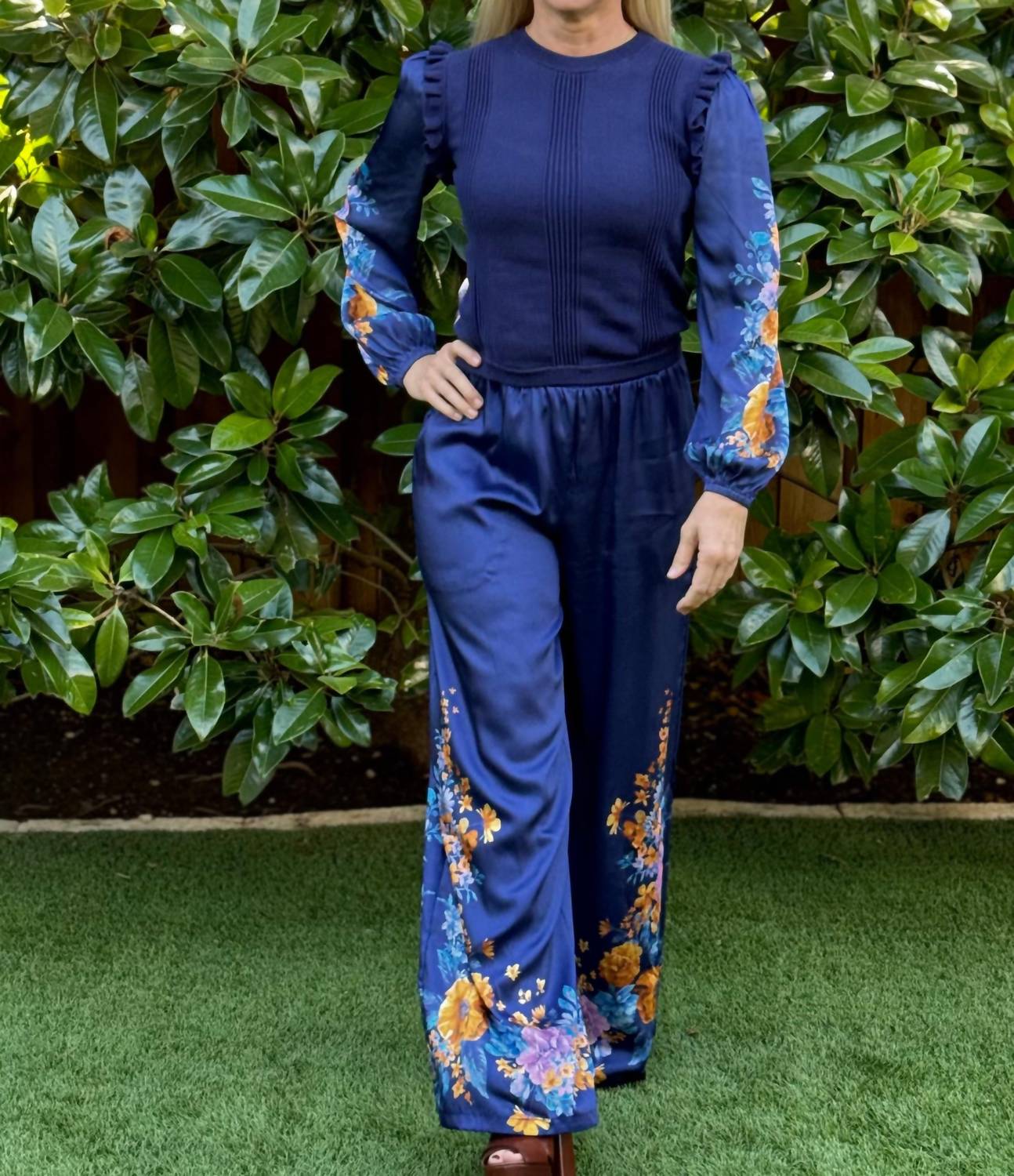 Current Air - Floral Motif Wide Pants