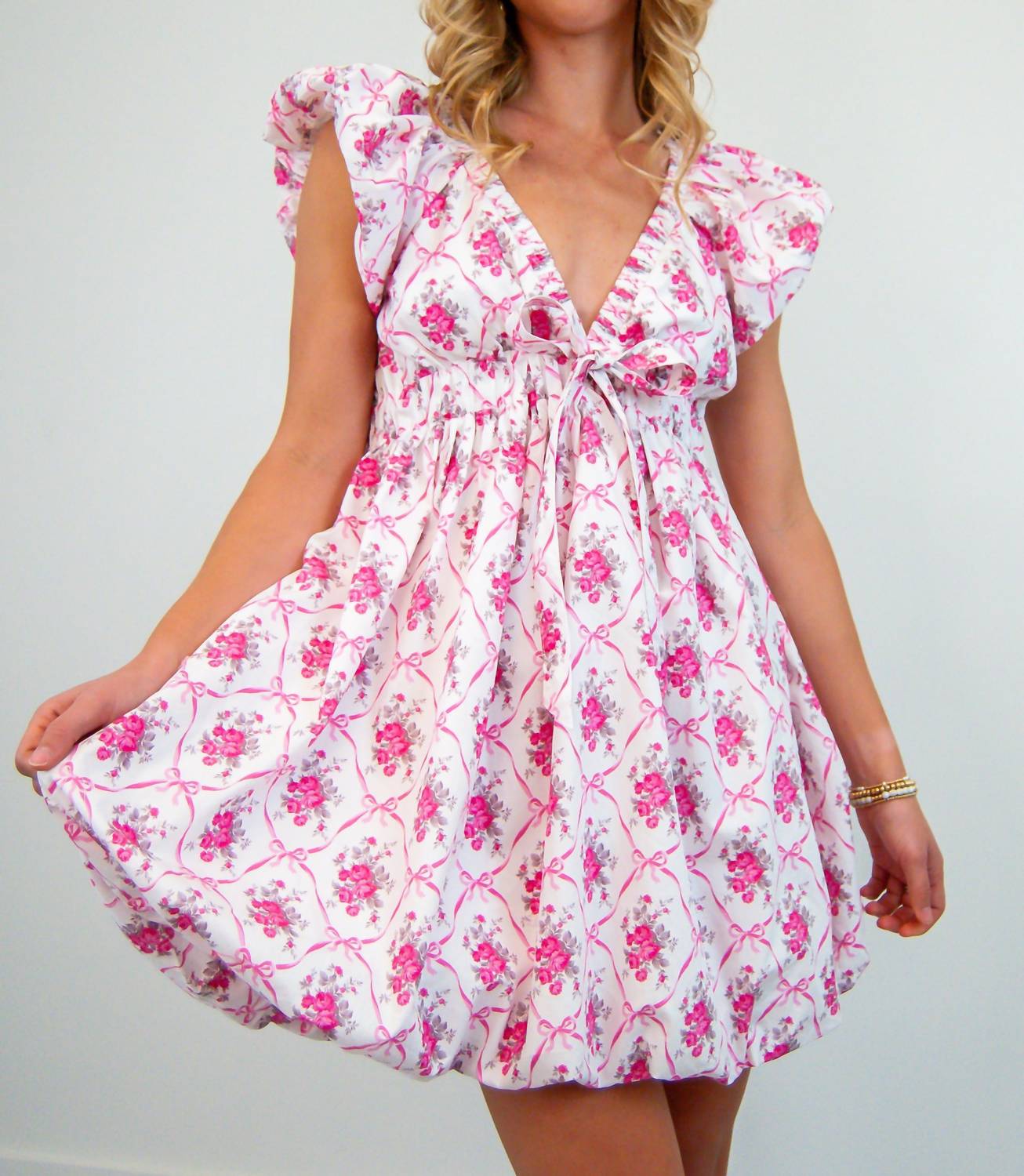 Peach Love - Flowers & Bows Babydoll Dress