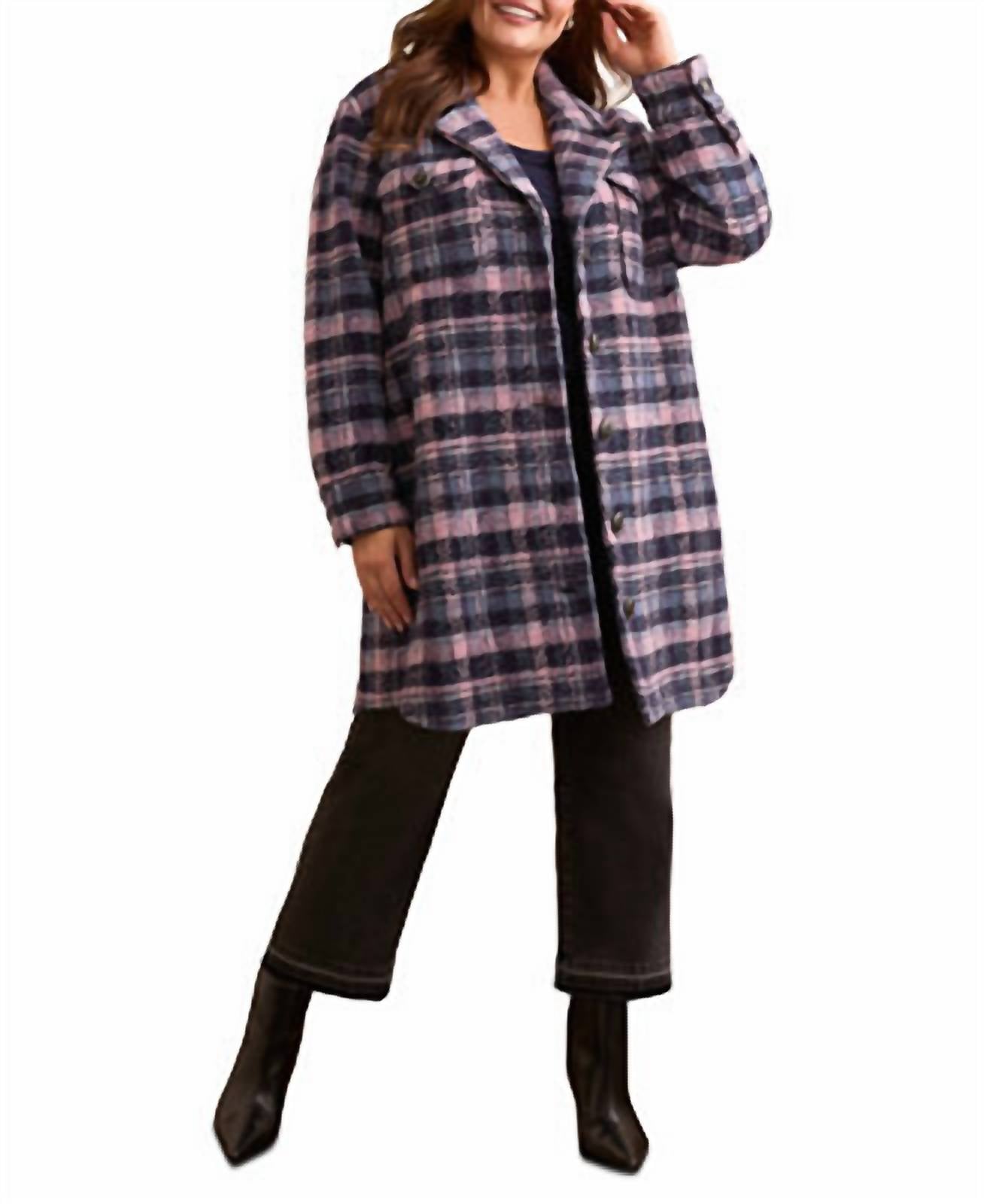 TRIBAL Women's Knit Plain Notch Collar Shacket in blue - women's jacket