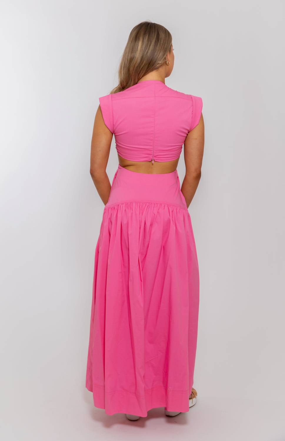 Karlie - Solid Poplin Knot Cut-out Maxi Dress