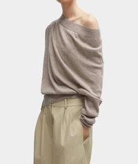 Cordera Merino Wool Off Shoulder Sweater in taupe - women's sweater