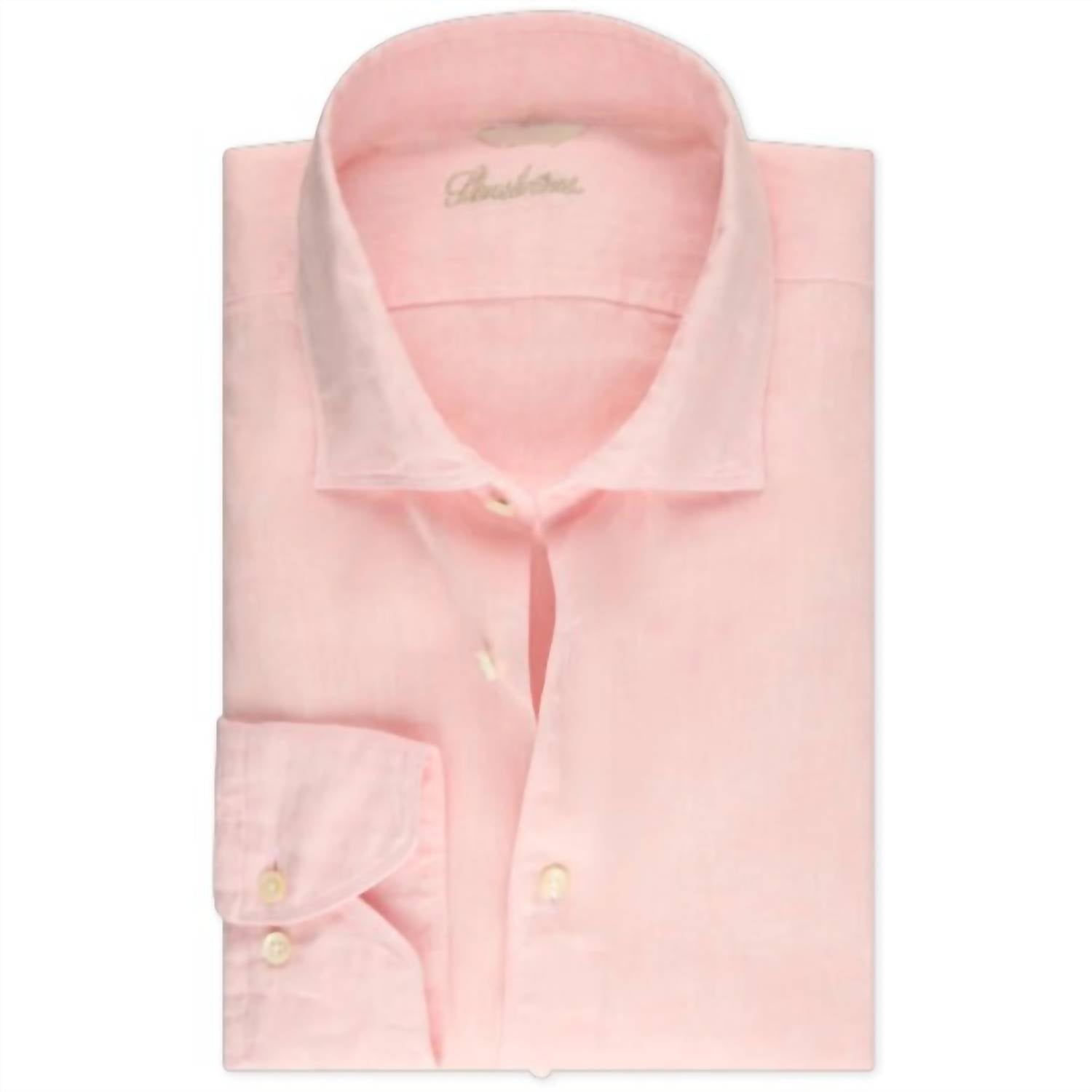 Stenstroms Men's Linen Long Sleeve Button Down Shirt in light pink - men's shirt