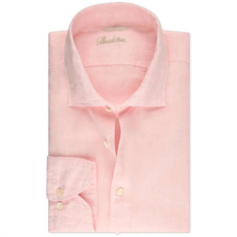 Stenstroms Men's Linen Long Sleeve Button Down Shirt in light pink - men's shirt
