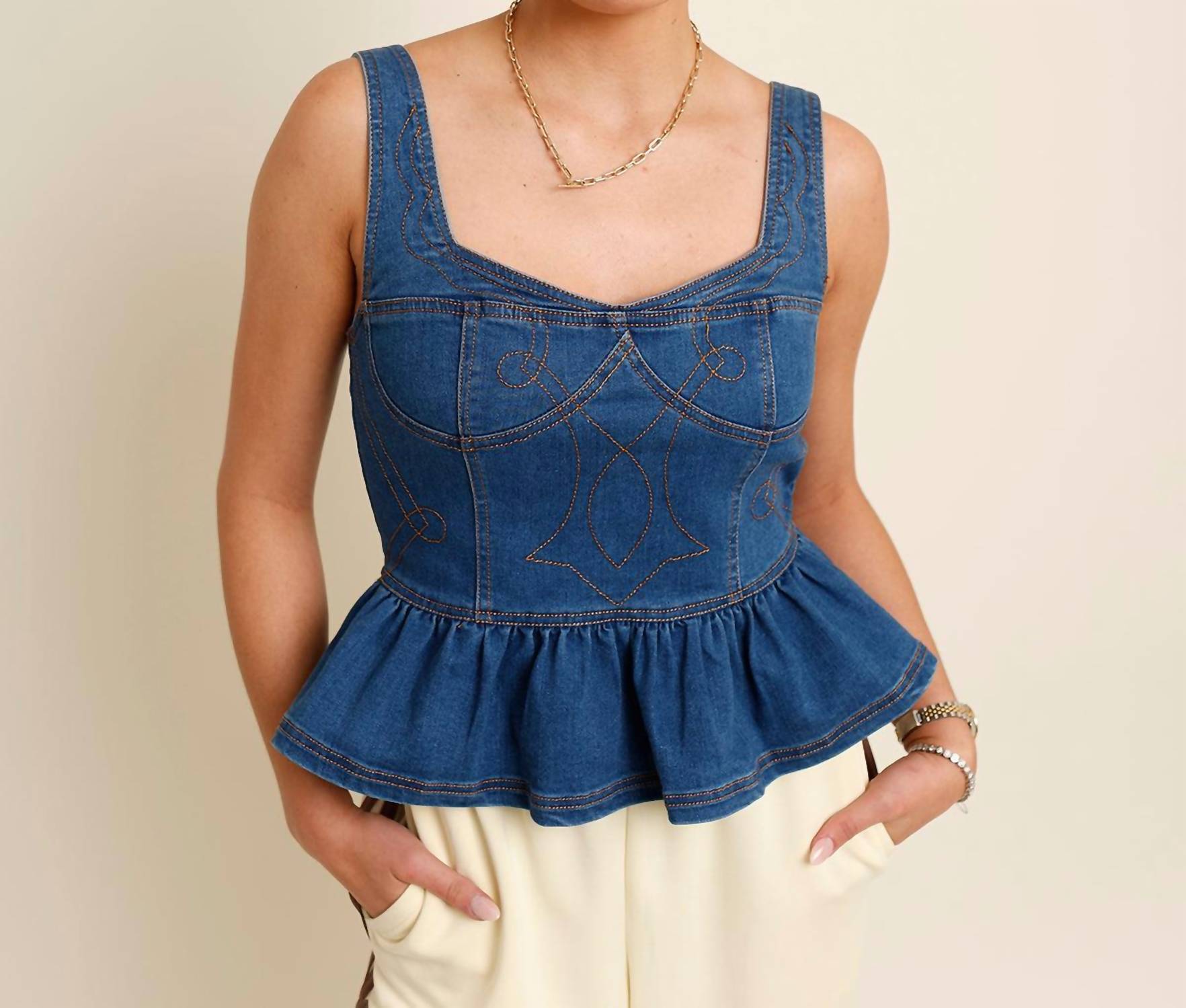 Moon River - Darling Denim Peplum Top