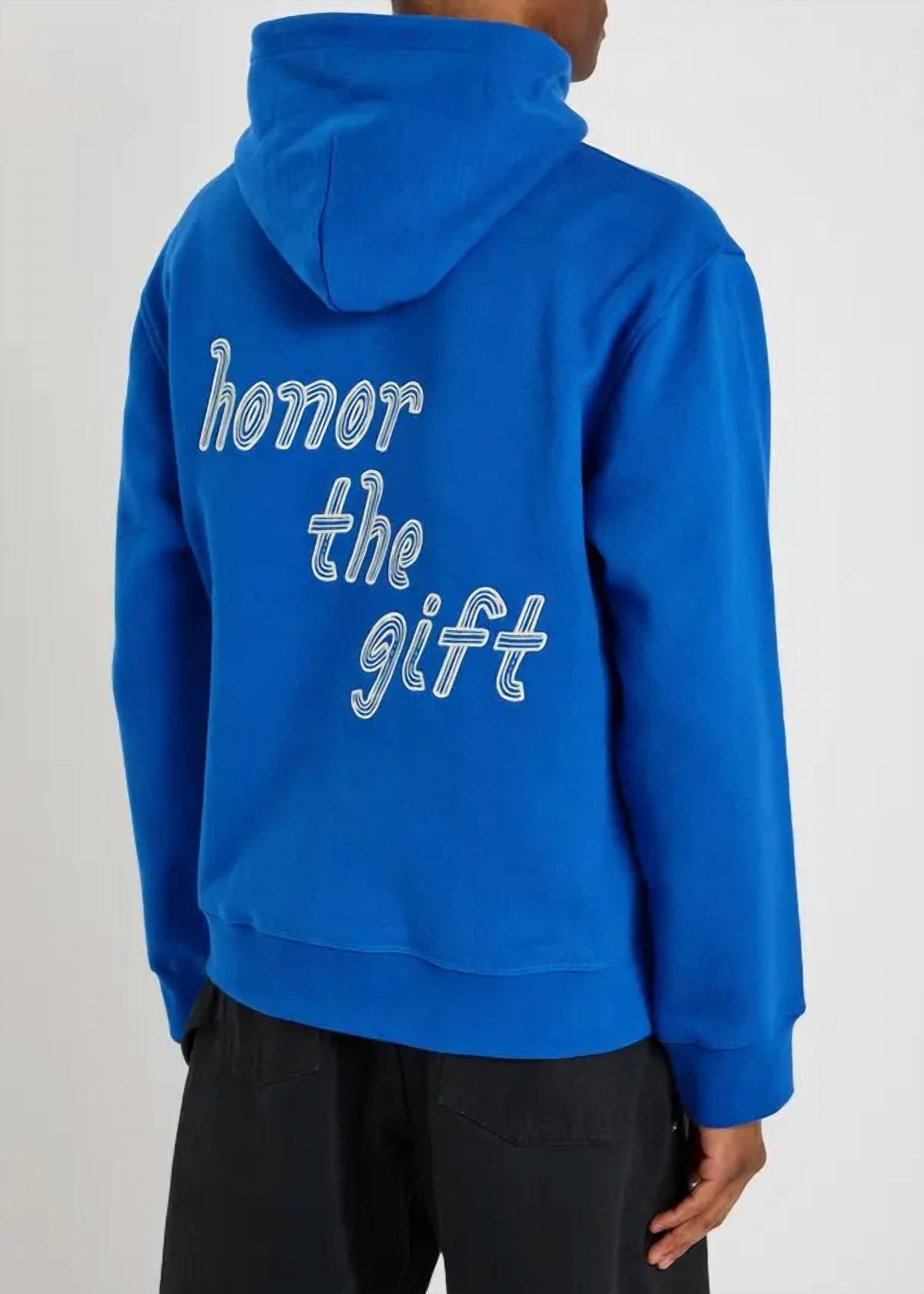 HONOR THE GIFT Cursive Honor Hoodie in blue - men's shirt - detail view