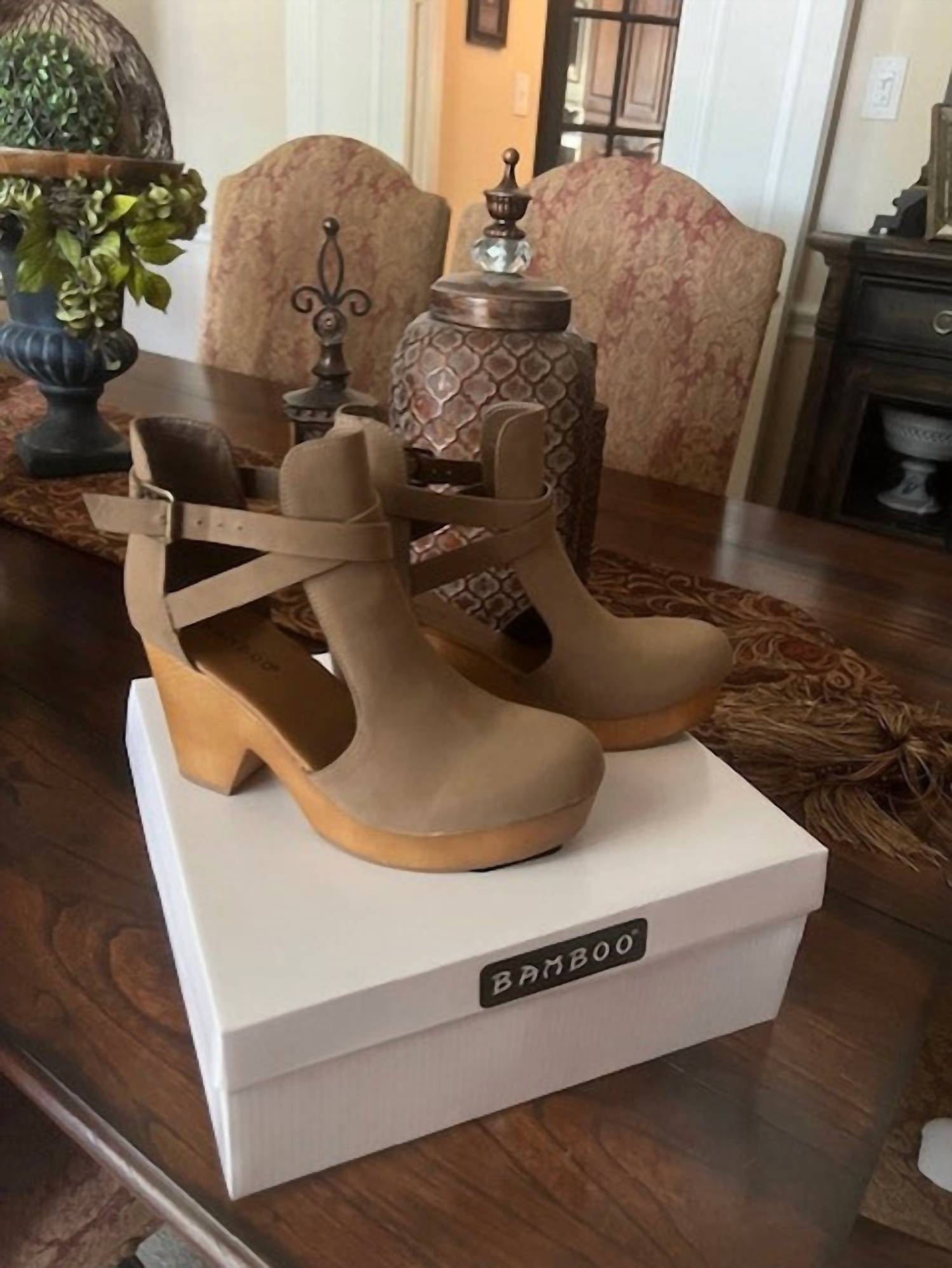 CCOCCI Women's Nubuck Clog With Heel in taupe - women's shoe - alternate view