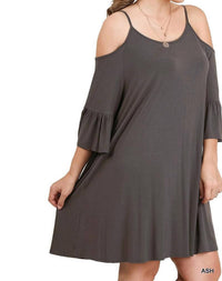 Umgee - Open Shoulder Ruffle Sleeve Dress