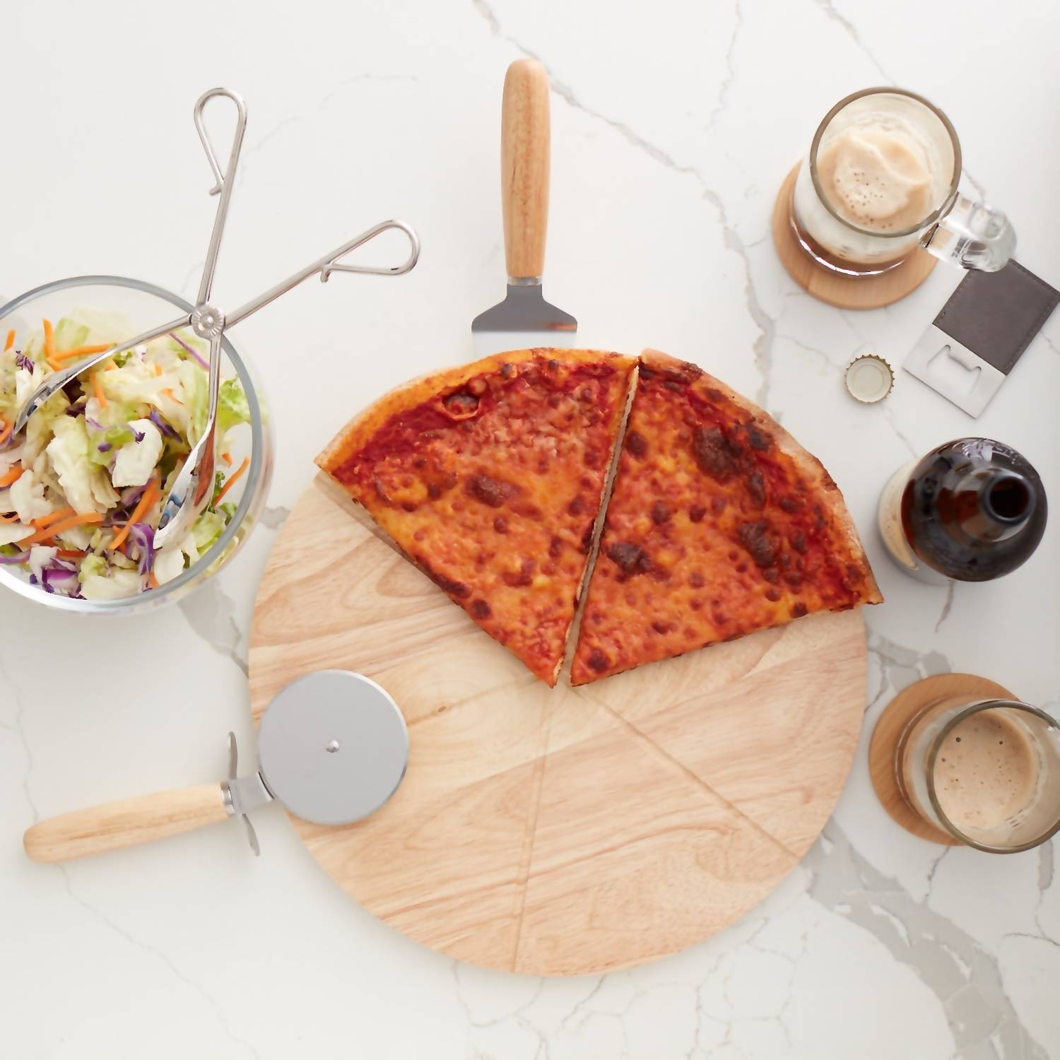 Creative Gifts International - Wooden Pizza Board with Cutting Wheel & Server