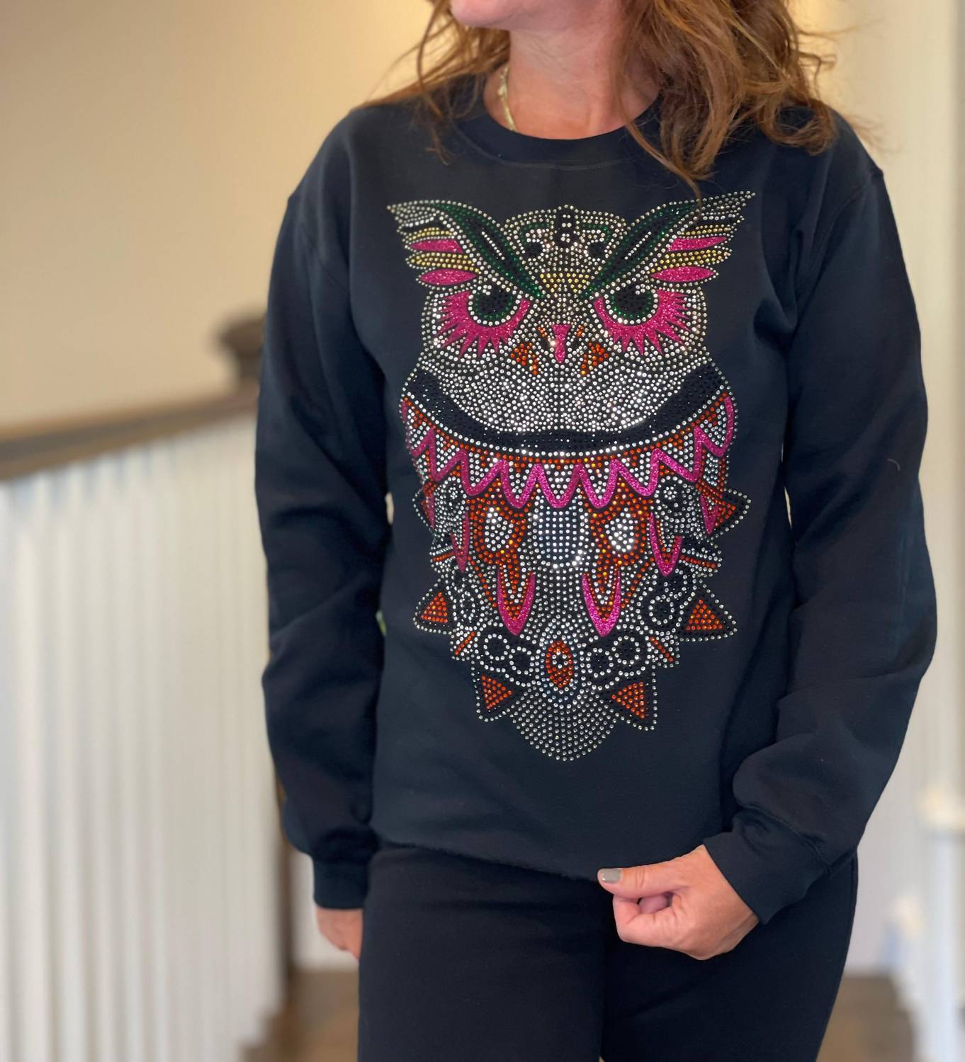Moving Forward - Rhinestone Owl Sweatshirt