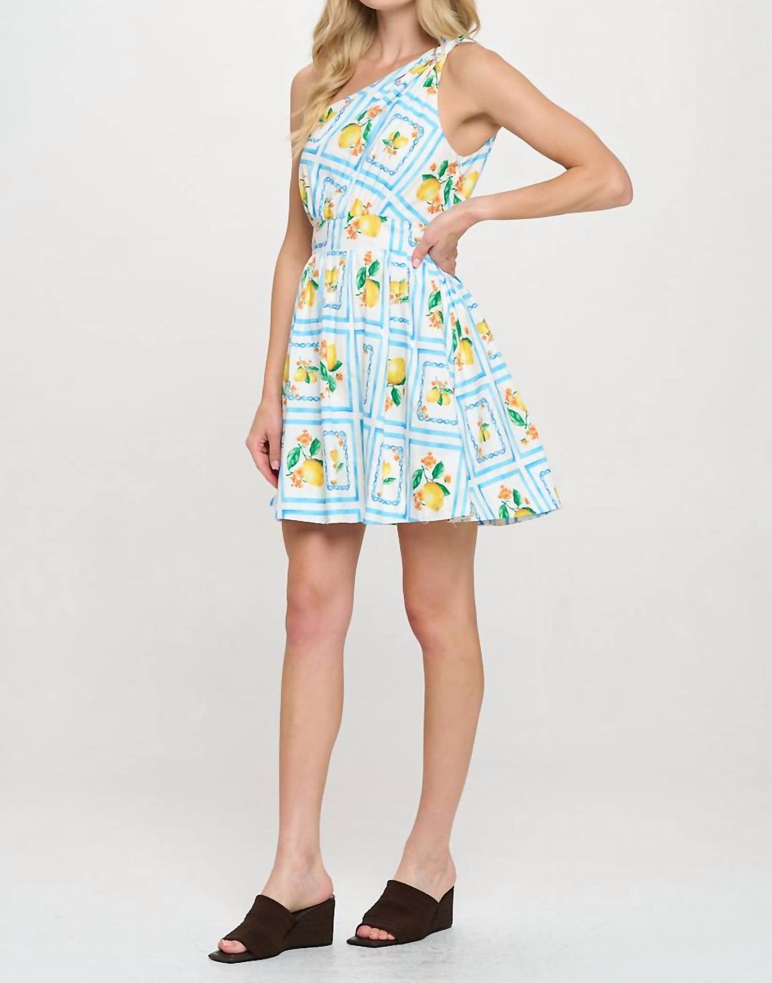 Meet Me In Santorini - Lemondae Bliss Printed One Shoulder Mini Dress