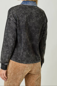 Mystree - Denim Collar Washed Polo Shirt