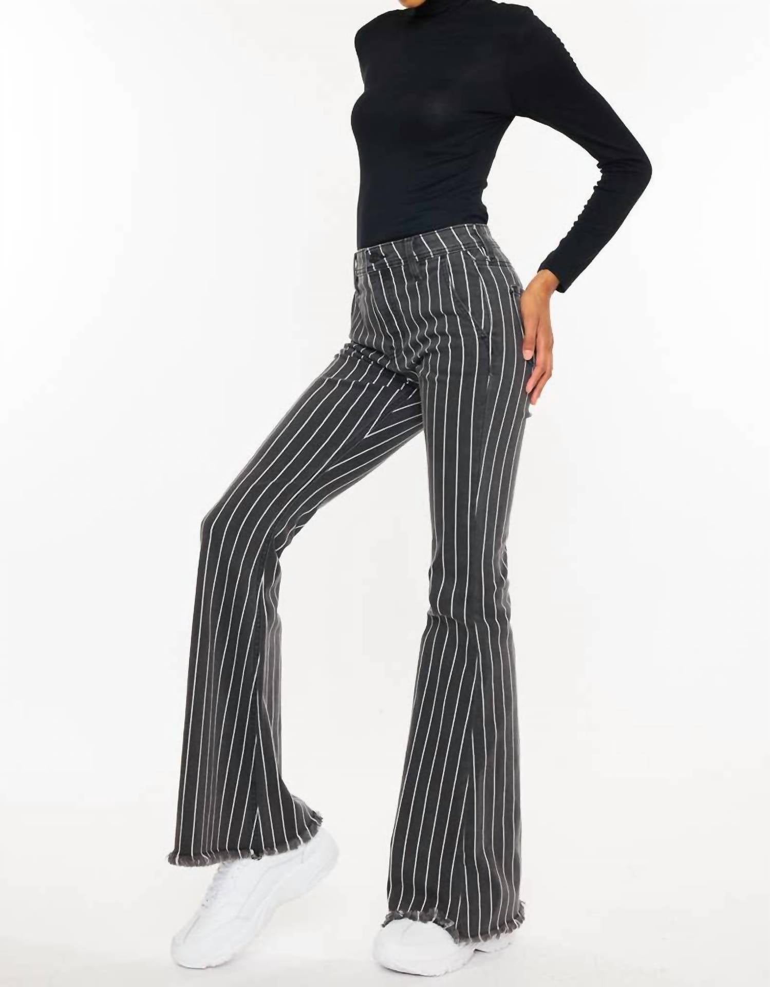 Kancan - Stripe Pants With Frayed Hem