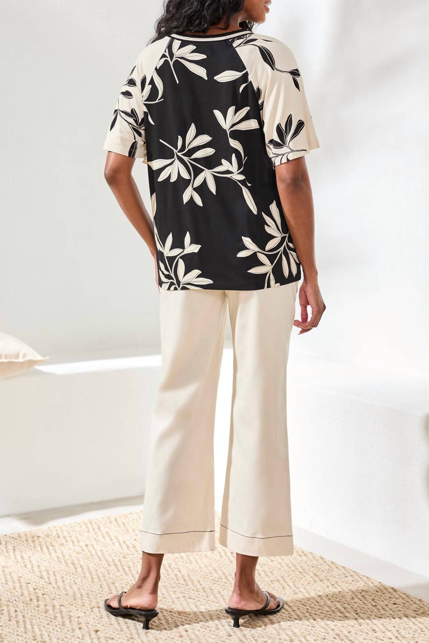 TRIBAL Short Sleeve Floral Shirt in onxy - women's blouse - alternate view