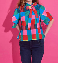 Alden Adair Heddy Mock Neck Top in holiday check - women's blouse