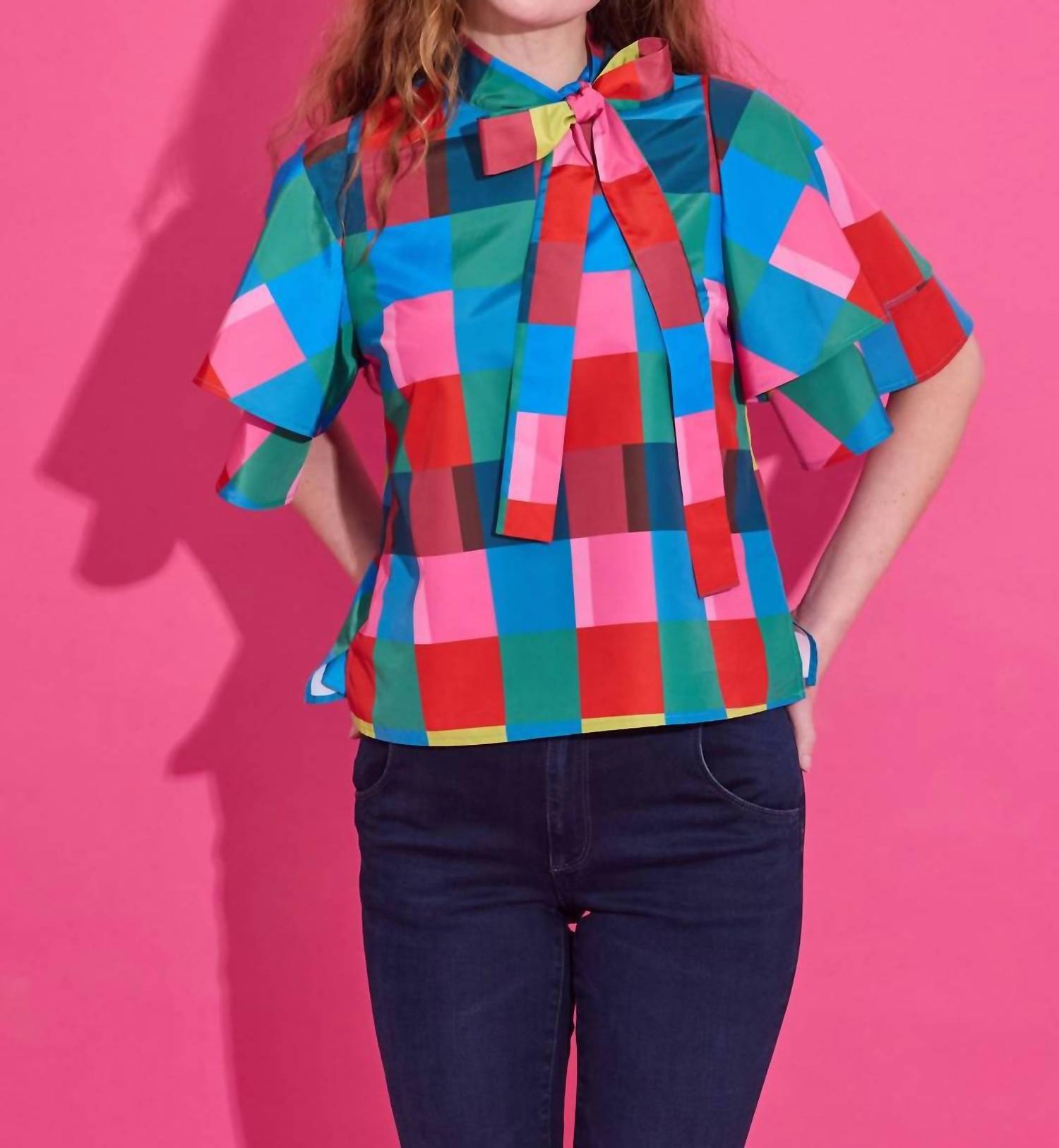 Alden Adair Heddy Mock Neck Top in holiday check - women's blouse