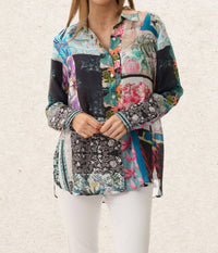 Shana Apparel Silk Viscose Button Down Shirt in multi color - women's shirt