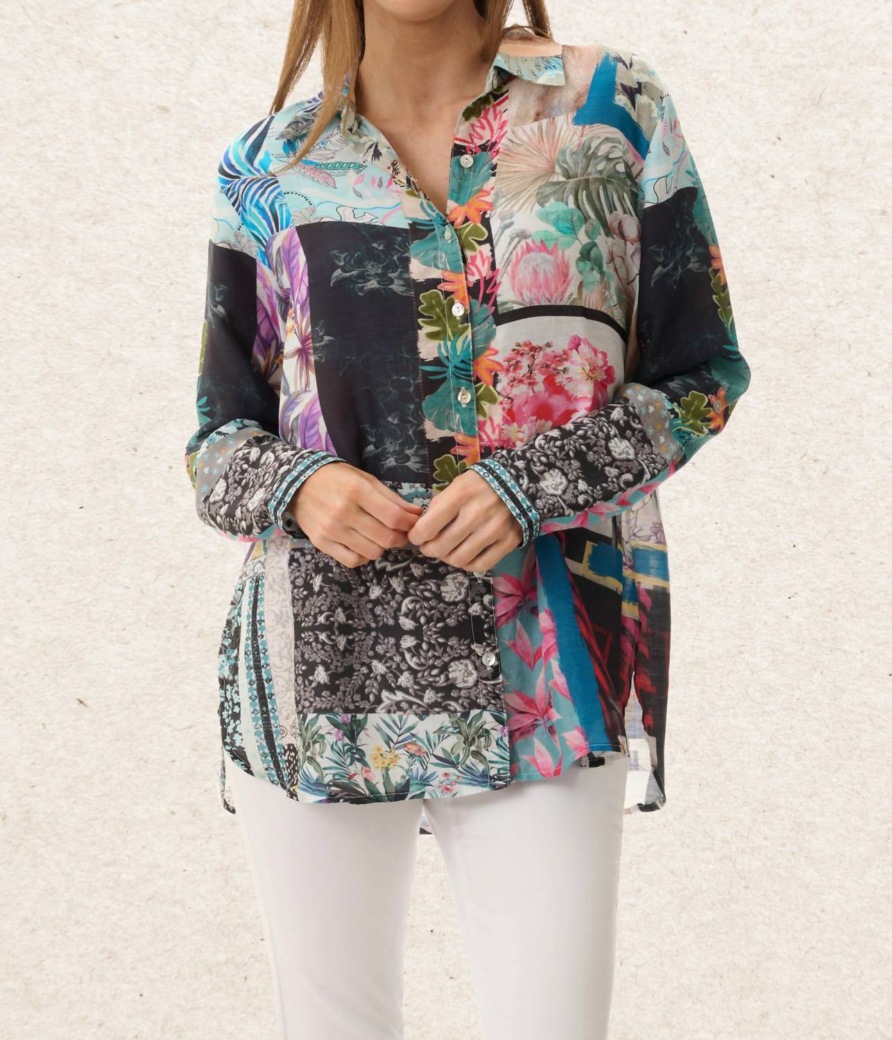 Shana Apparel Silk Viscose Button Down Shirt in multi color - women's shirt