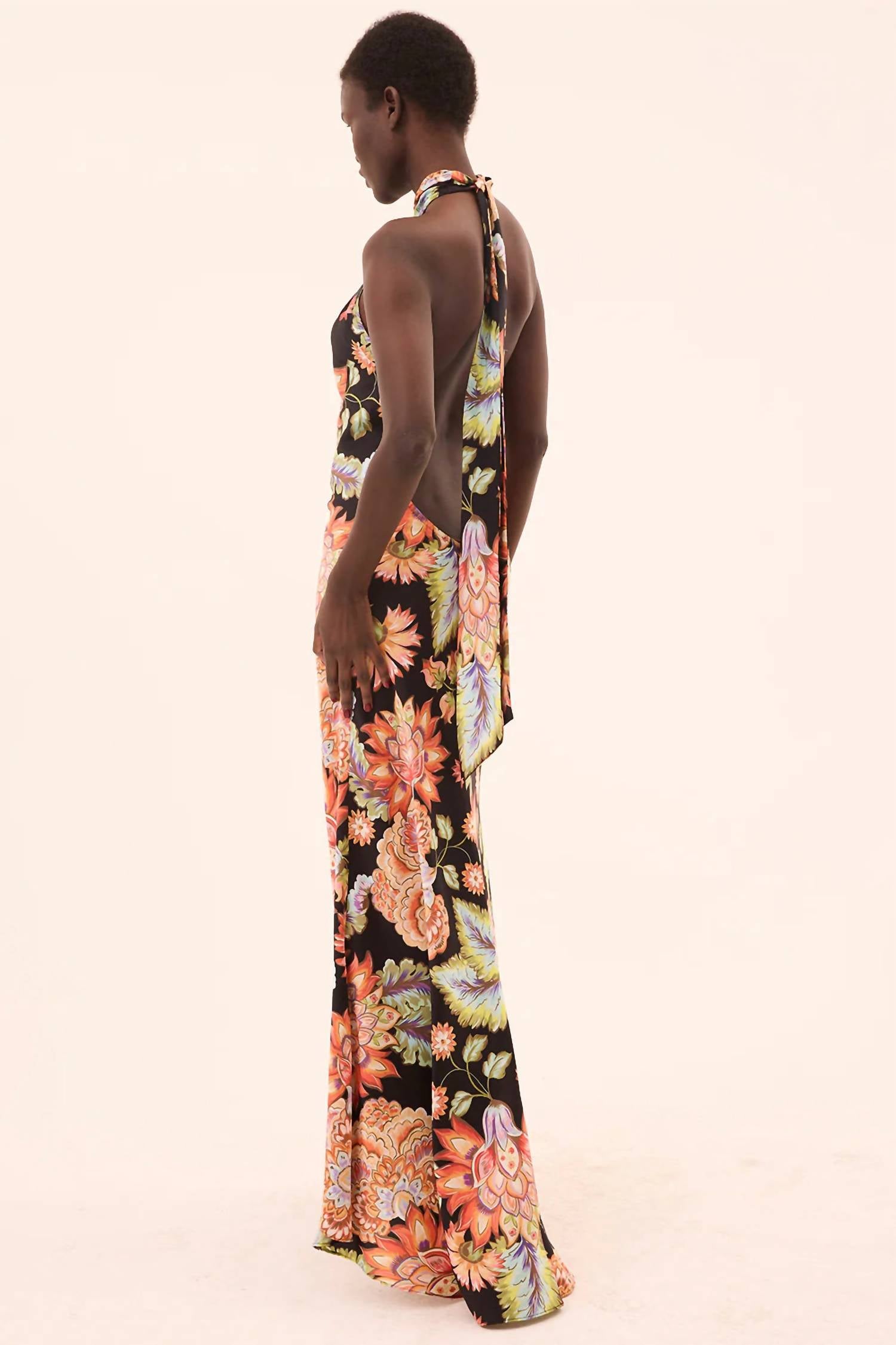 Misa Los Angeles Harle Maxi Dress in fiery flora satin - women's dress - alternate view