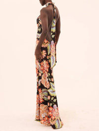Misa Los Angeles Harle Maxi Dress in fiery flora satin - women's dress - detail view