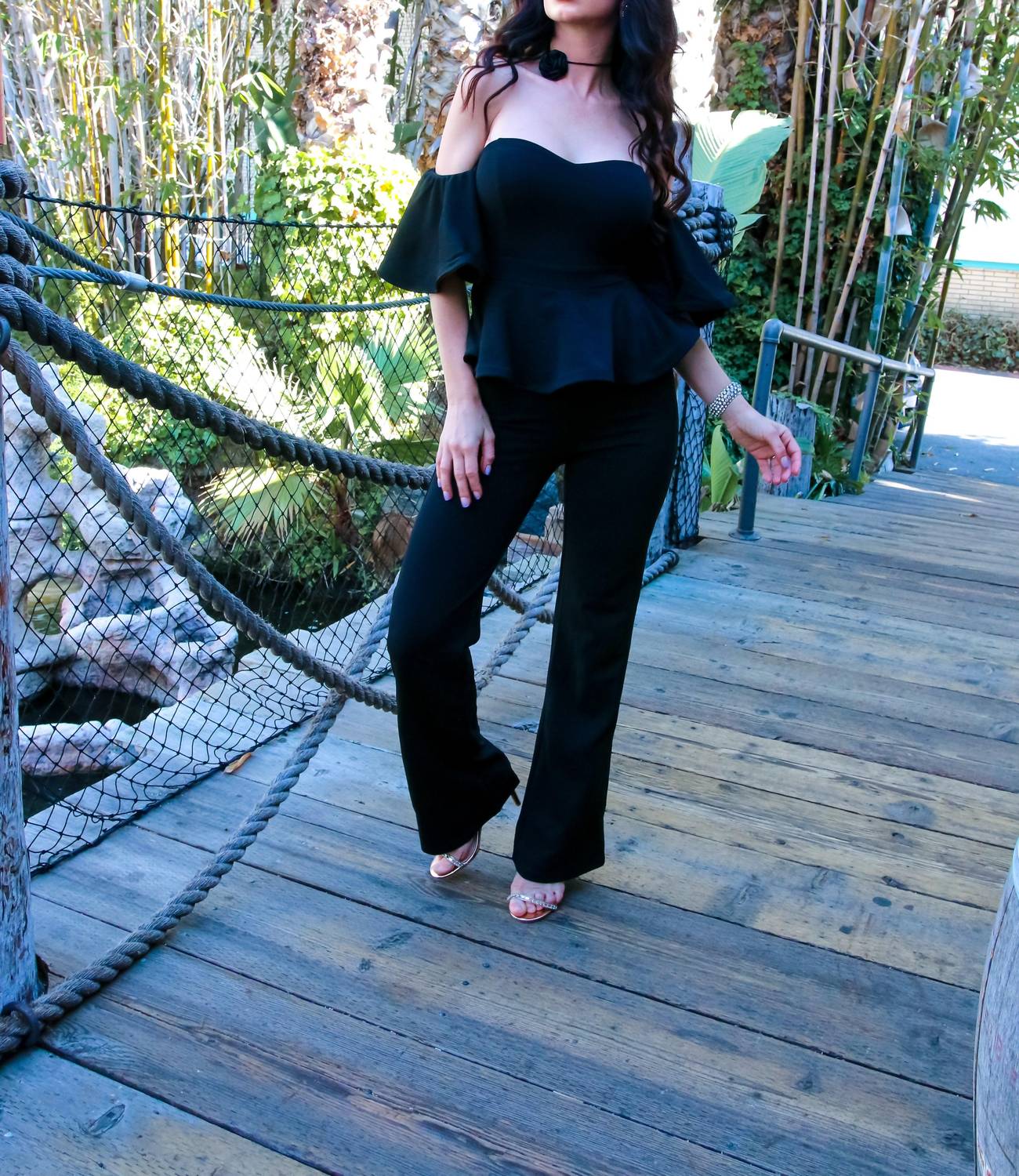 Little Secret Of Mine - Off The Shoulder Peplum Top & Flare Leg Jumpsuit