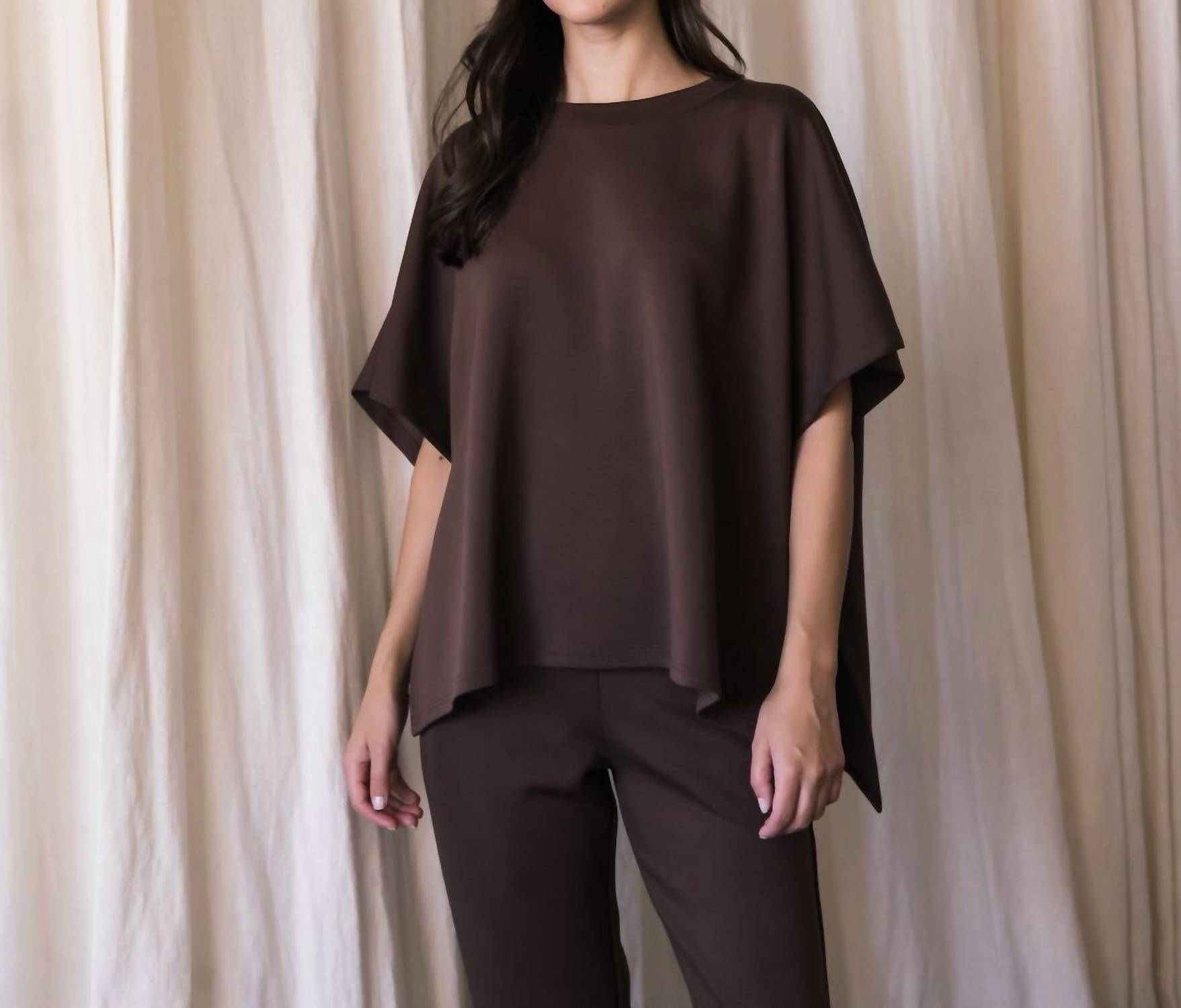 P.CILL Side Slit Cape Top in cocoa - women's blouse
