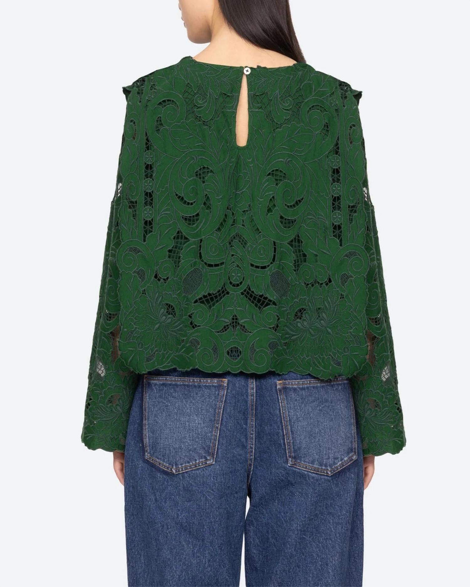 SEA Ceci Top in green - women's blouse - alternate view