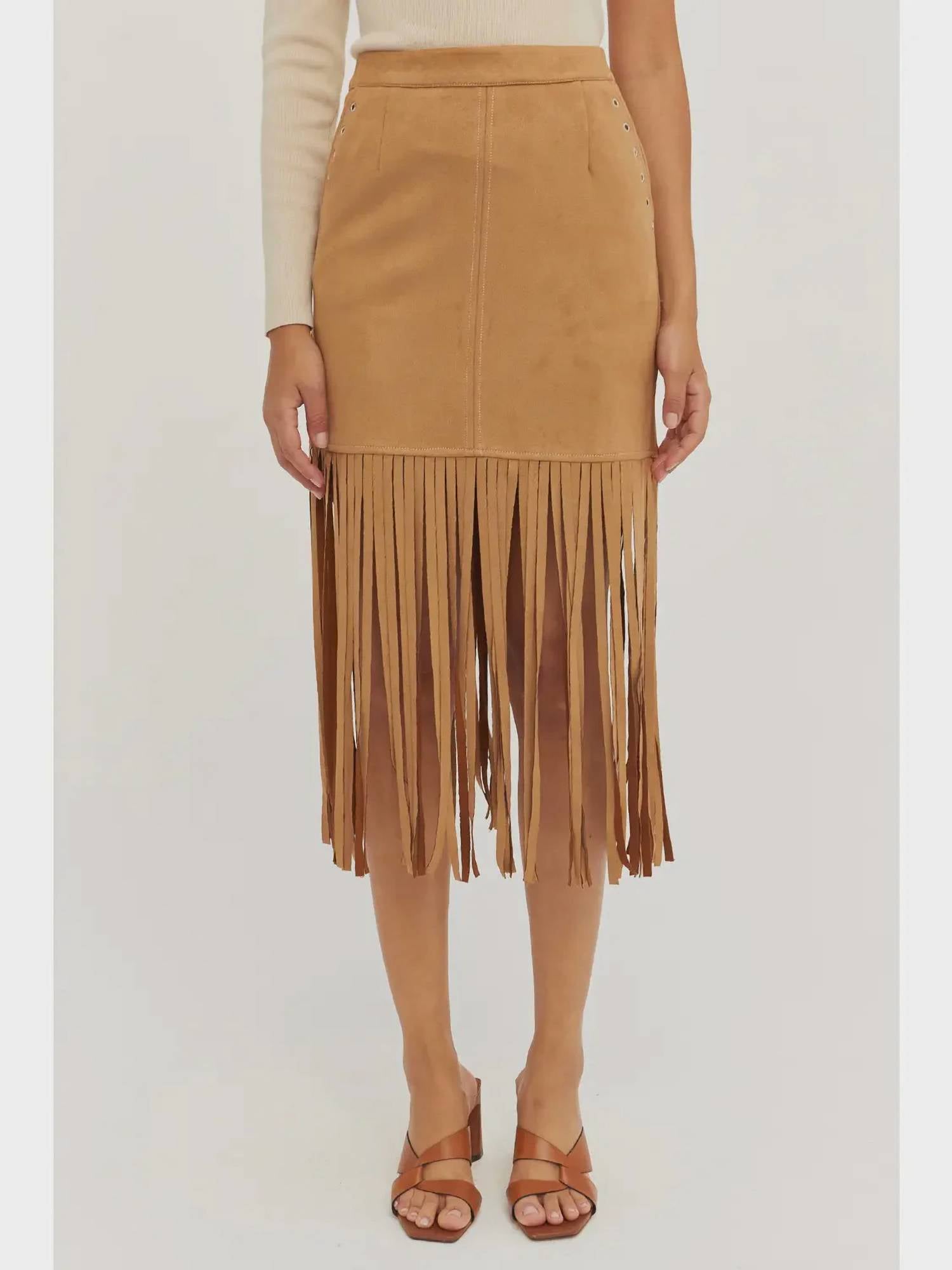Crescent - Fresh in Fringe Vegan Suede Skirt