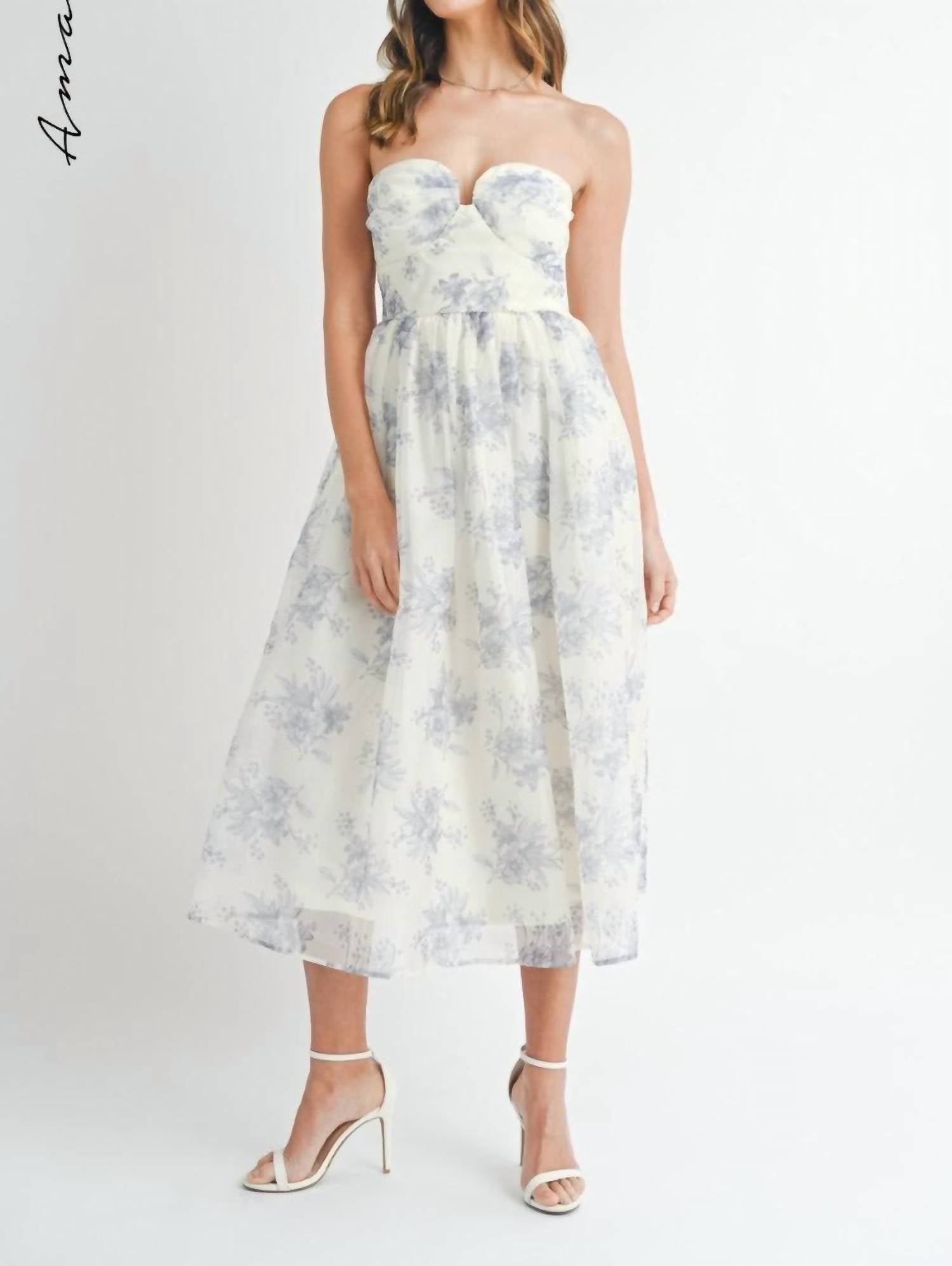 Mable - Ali Floral Strapless Midi Dress