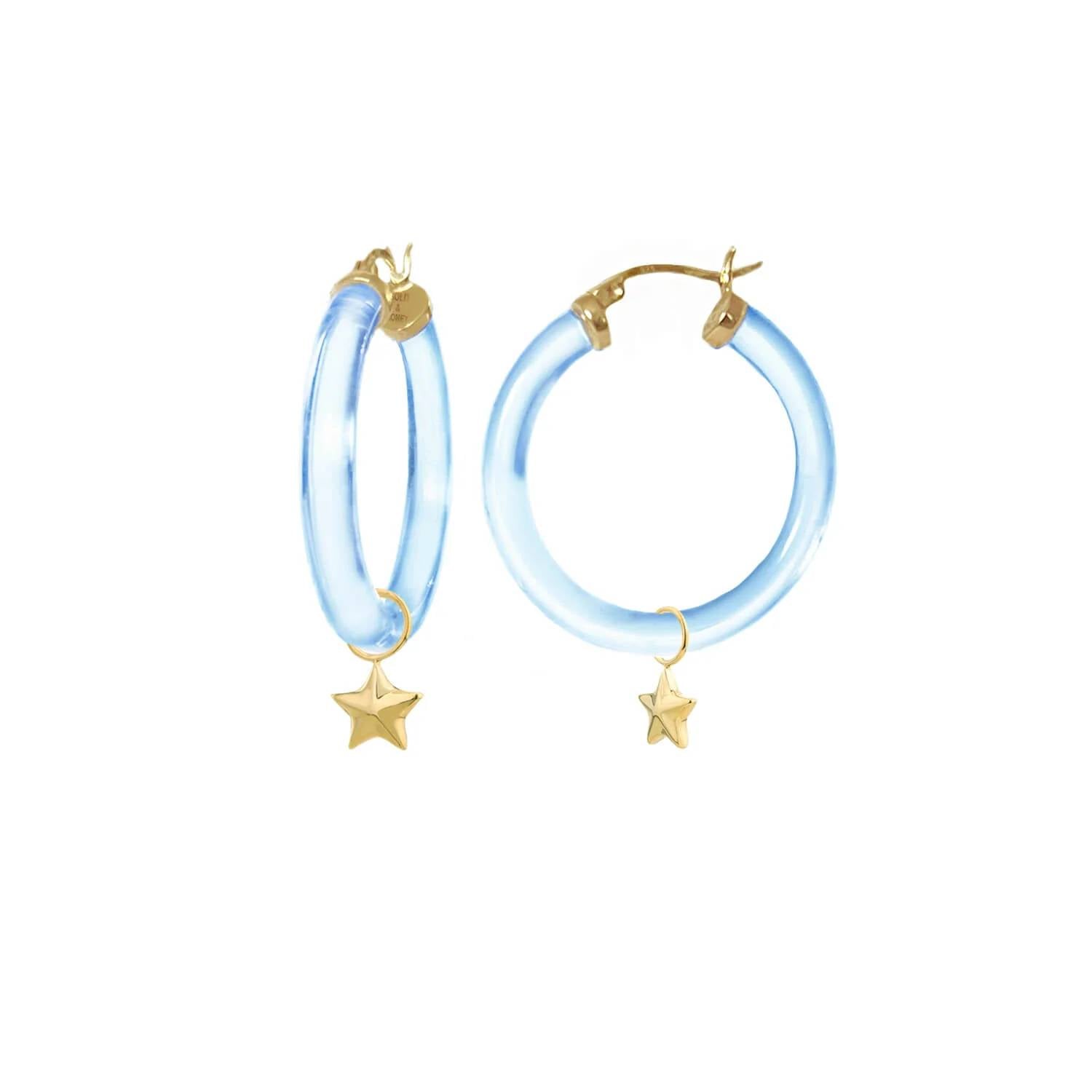 Gold & Honey - Women's Mini Star Charm Lucite Hoop Earrings