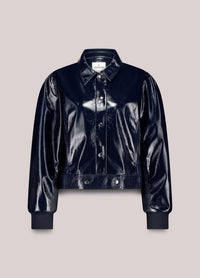 Summum - Patent Crop Jacket With Puff Sleeves
