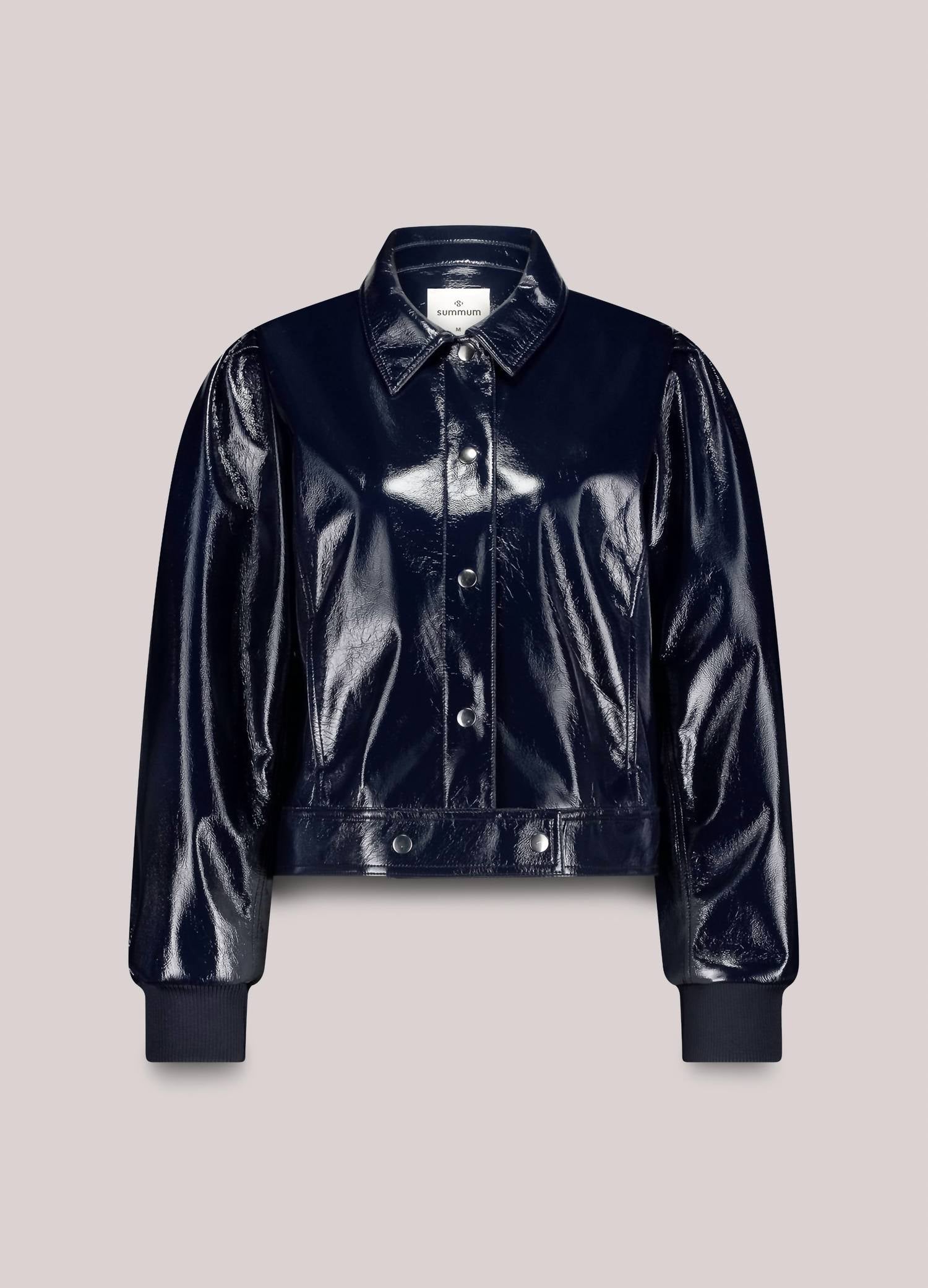 Summum - Patent Crop Jacket With Puff Sleeves