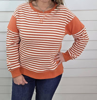 STACCATO Striped French Terry Pullover in tangerine cream - women's sweater - view 4