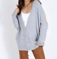 RD Style Elma Long Sleeve Cardigan in grey fawn - women's cardigan