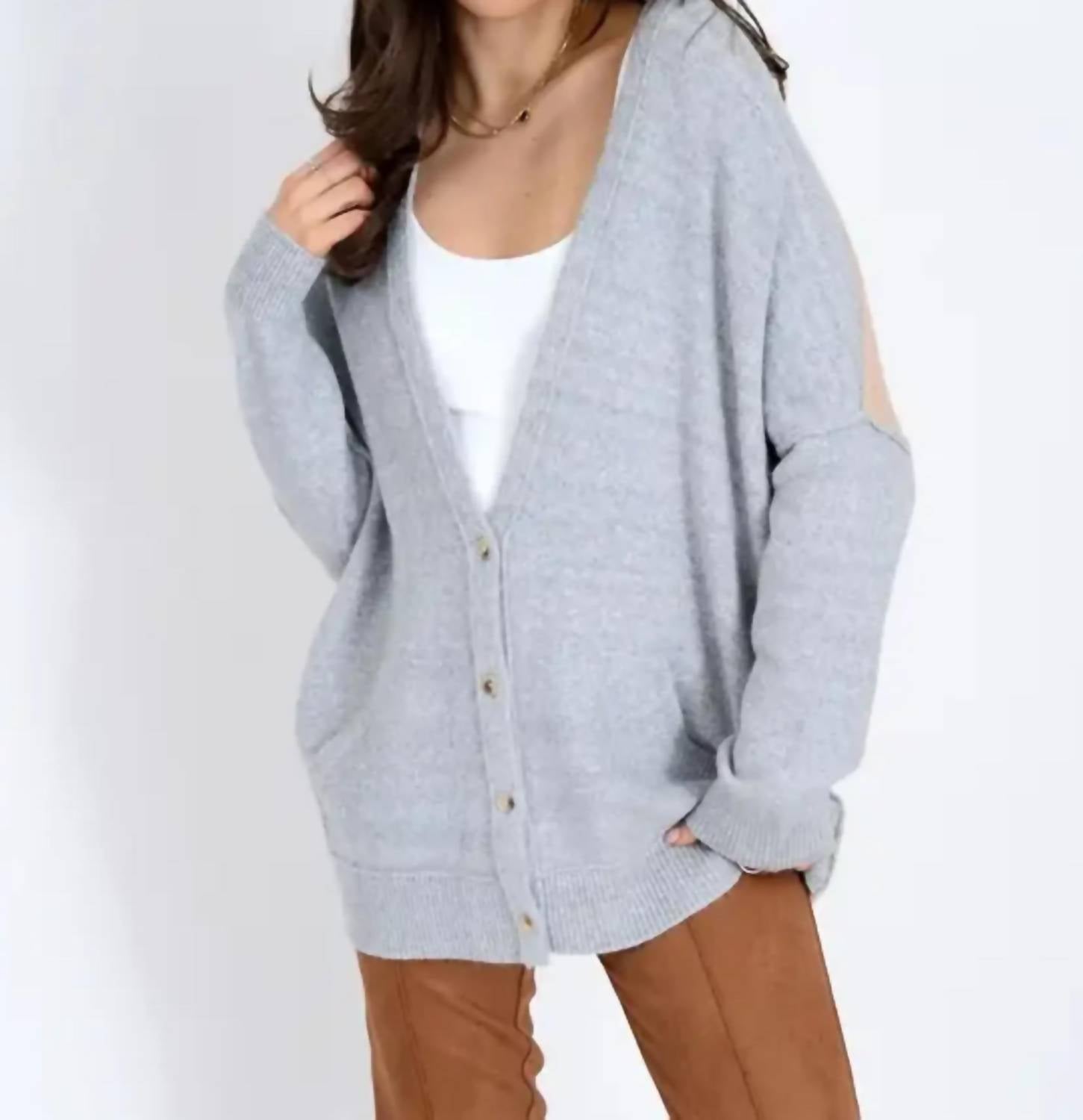 RD Style Elma Long Sleeve Cardigan in grey fawn - women's cardigan