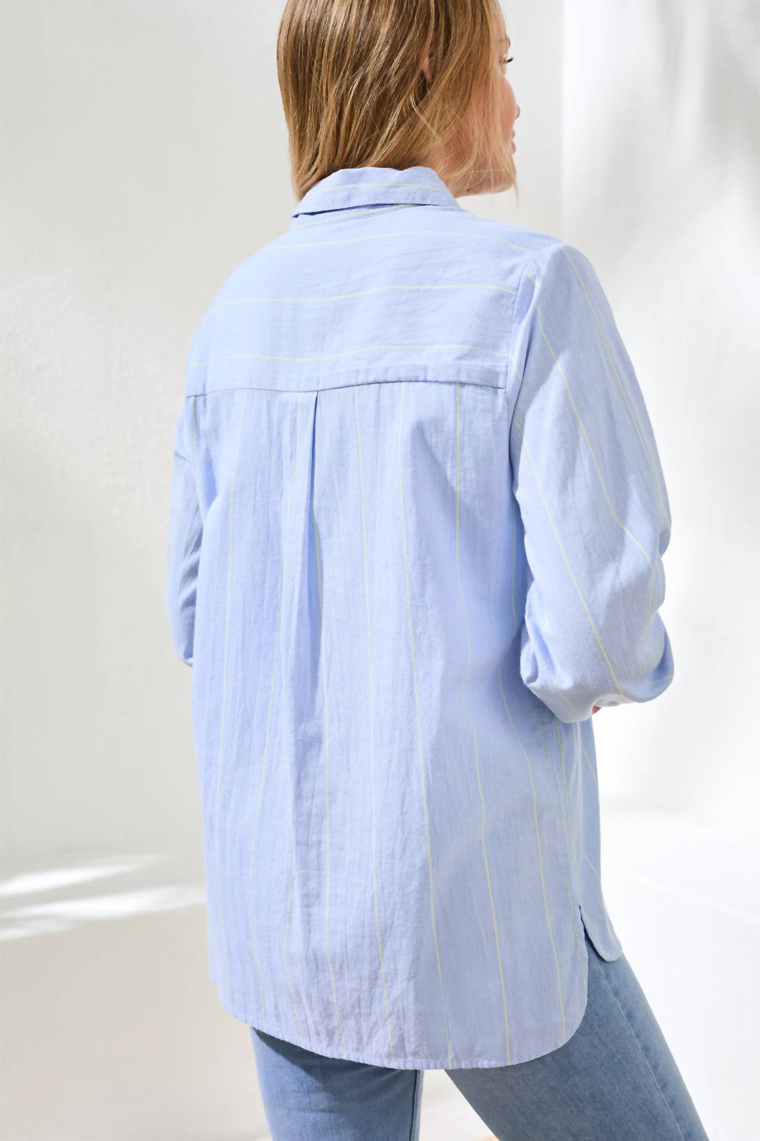 TRIBAL Long Sleeve Button Front Shirt in chambray - women's shirt - detail view