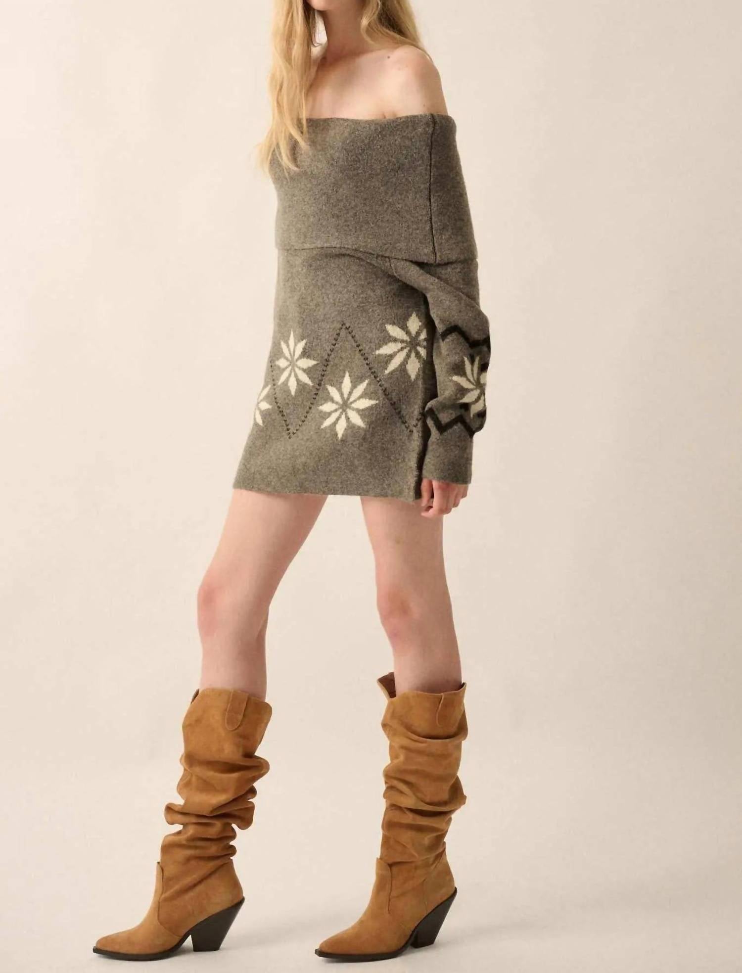Promesa - Apres Ski Off-shoulder Foldover Alpine Sweater